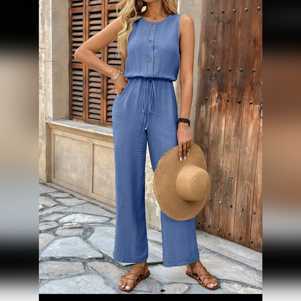 Casual Vacation Backless Romper With Ruffle Trim - Picture 4 of 6